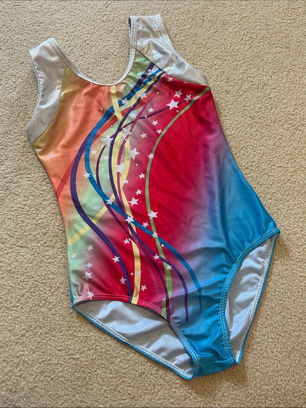 Girls’ Rainbow Rhinestone Tank Leotard, Multicolor, size CL